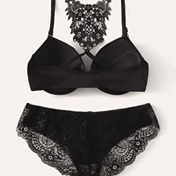 WDIRARA Women's Floral Lace Mesh Scallop Lingerie Set Bra and Bow Panty - Picture 1 of 5